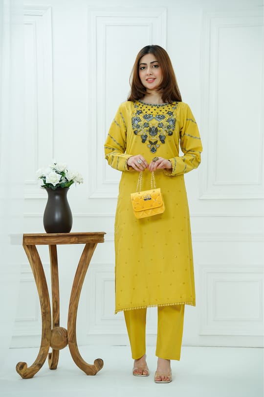 GOLDEN BLOOM 2PC EMB STITCHED FOR GIRLS