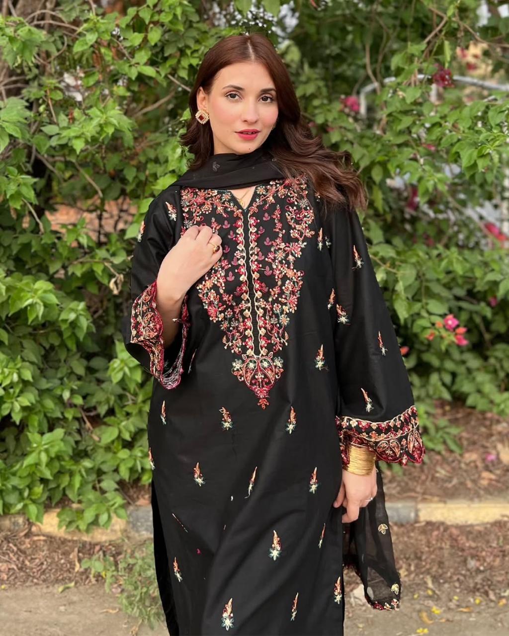 BLACK EMB 3PC STITCHED FOR GIRLS