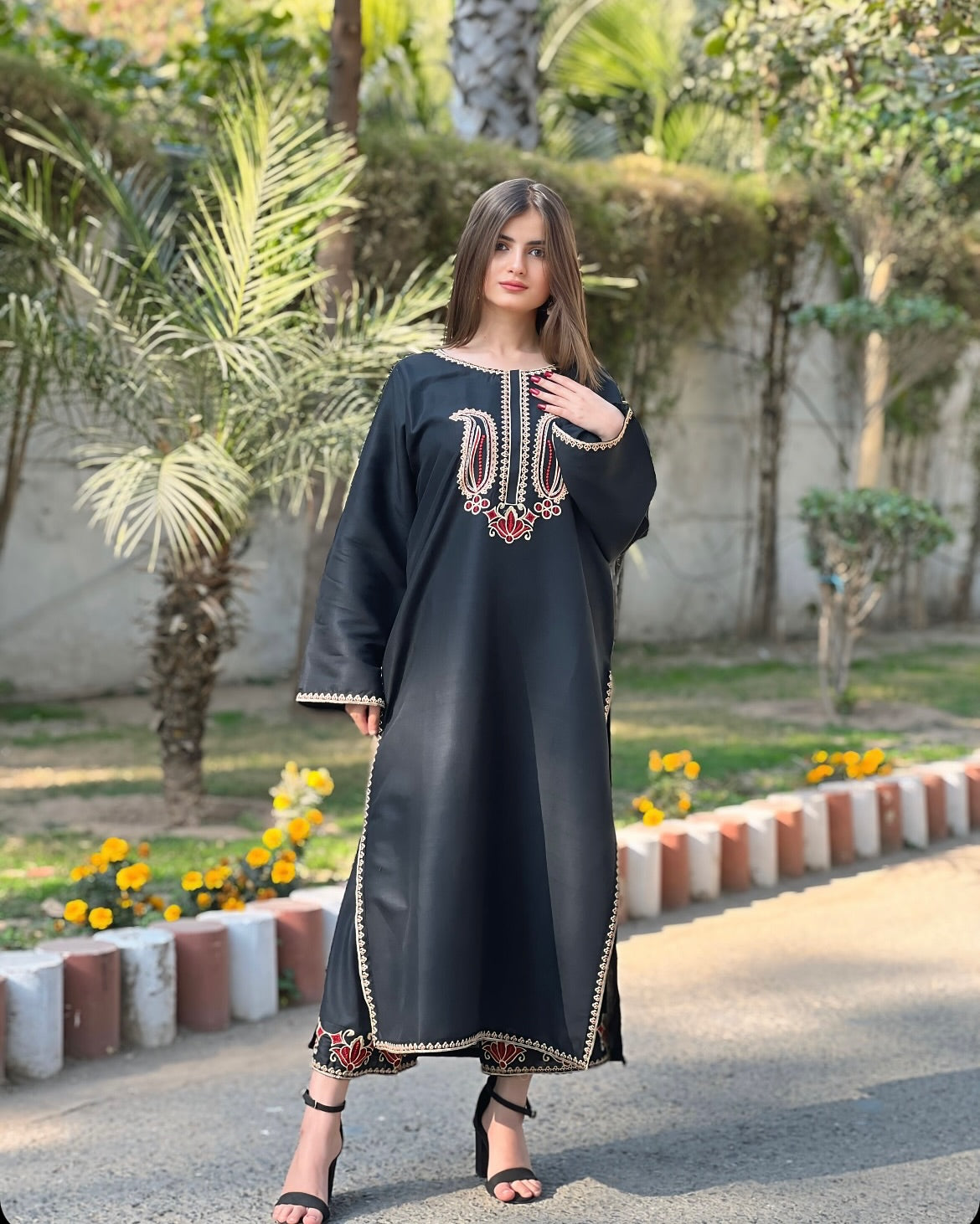 BLACK ROSE EMB Fancy Stitched Dress for Girls