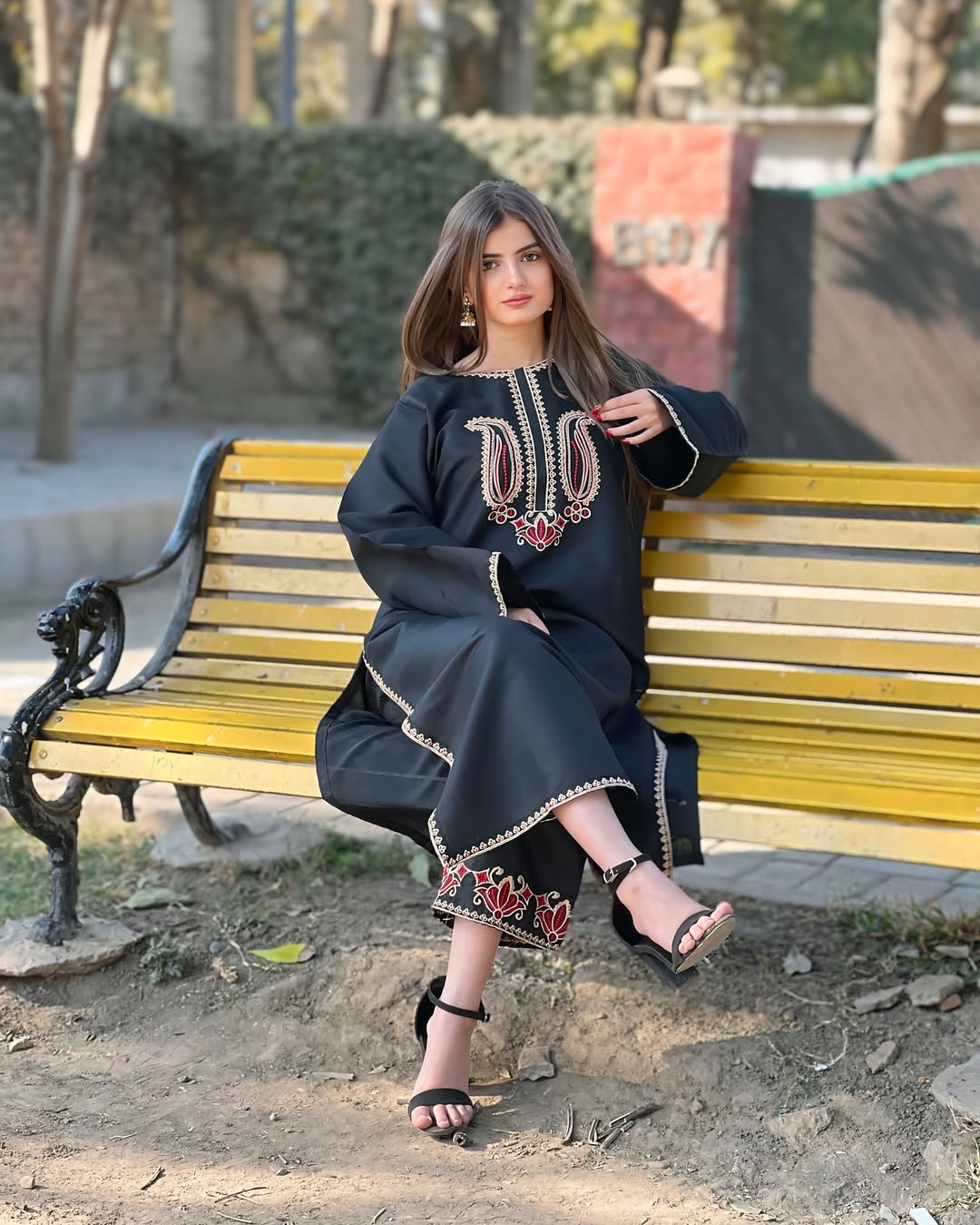 BLACK ROSE EMB Fancy Stitched Dress for Girls