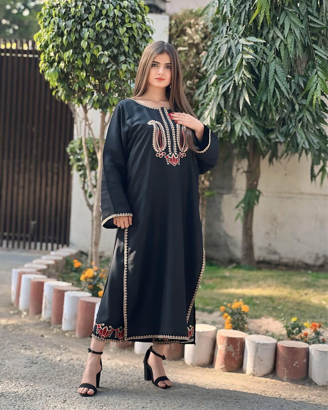 BLACK ROSE EMB Fancy Stitched Dress for Girls
