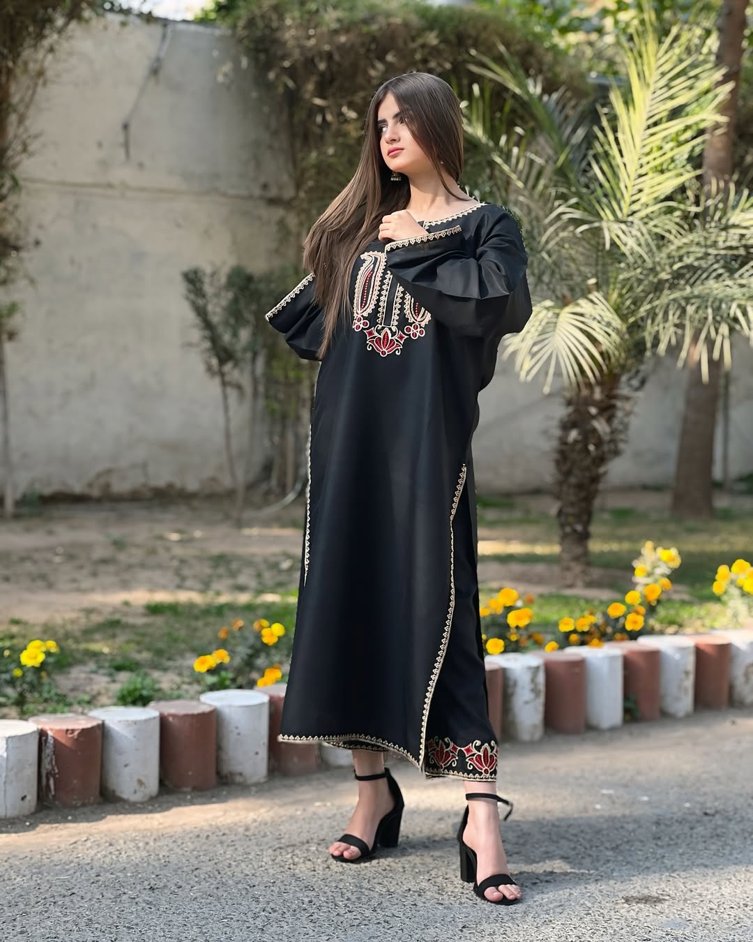 BLACK ROSE EMB Fancy Stitched Dress for Girls