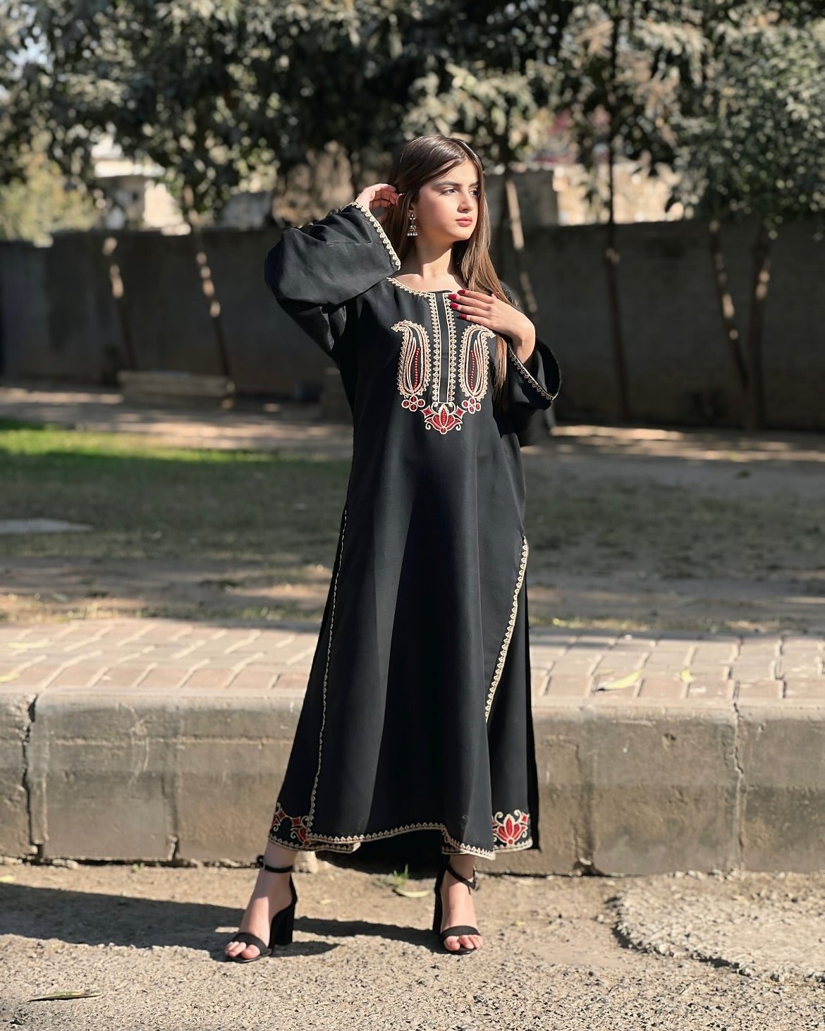 BLACK ROSE EMB Fancy Stitched Dress for Girls