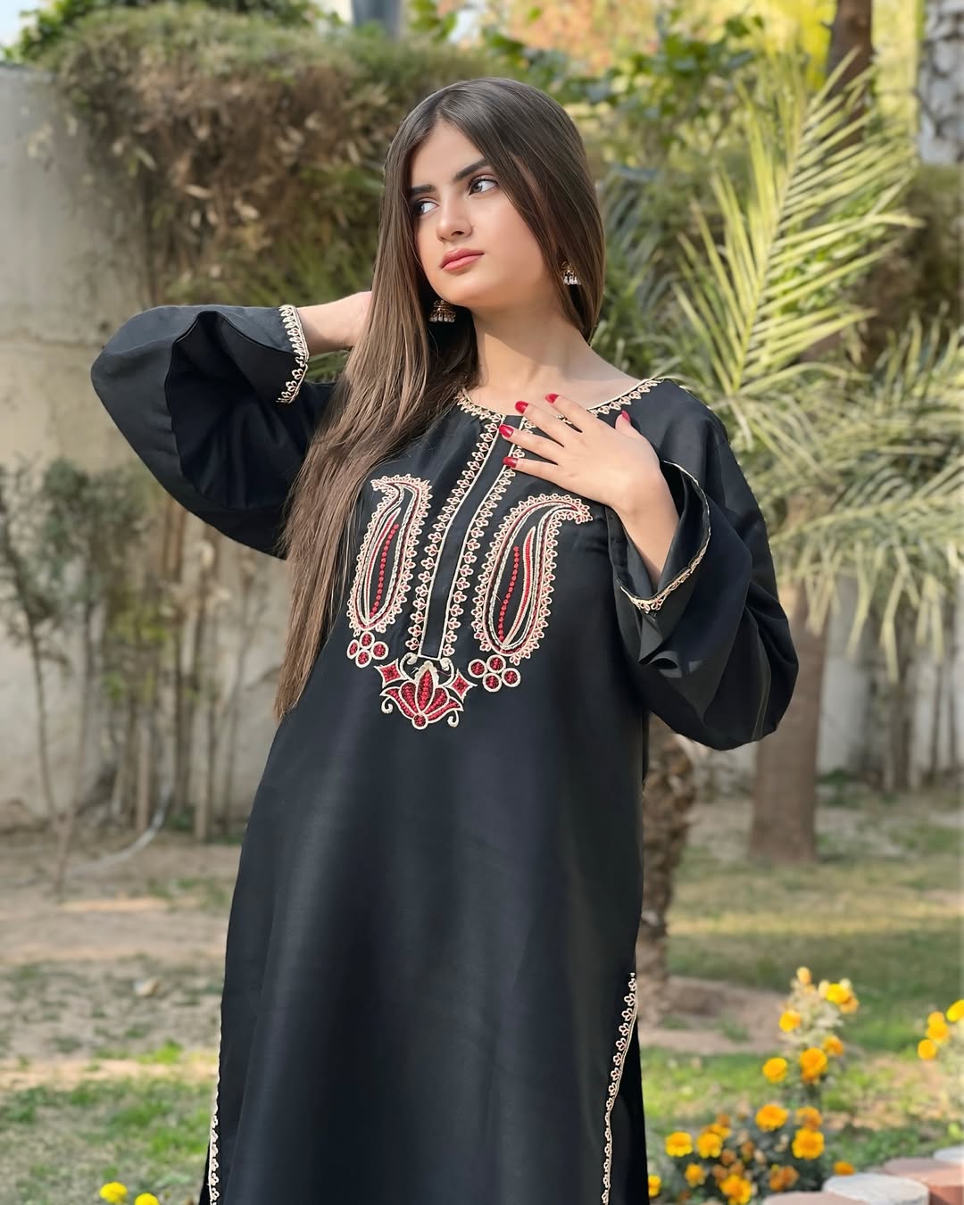 BLACK ROSE EMB Fancy Stitched Dress for Girls