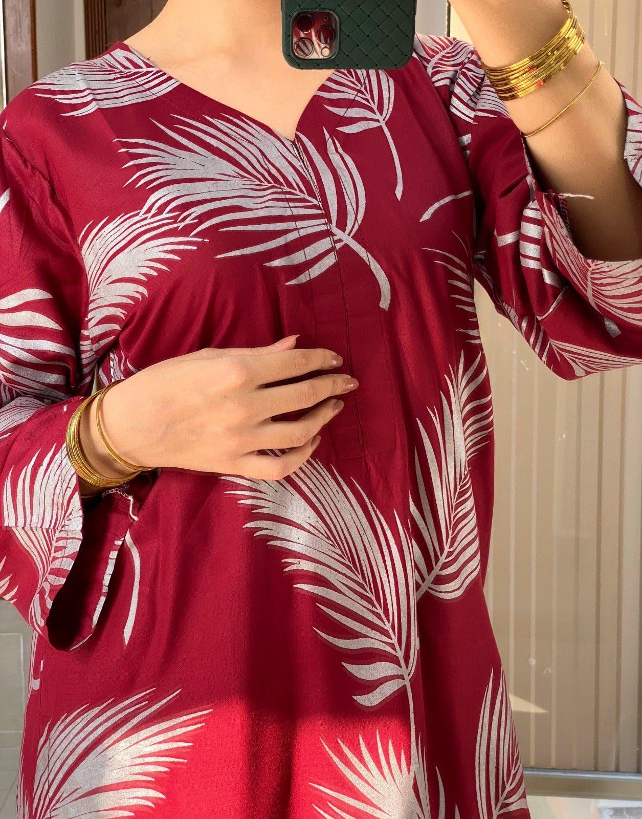 Big leaf Print  Two Pieces Stitched For Girls
