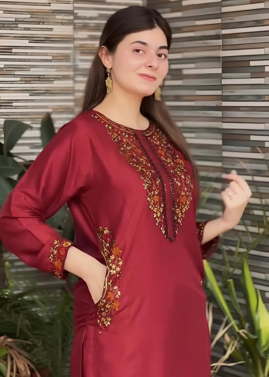 Maroon Sequence Two pieces Stitched For Girls