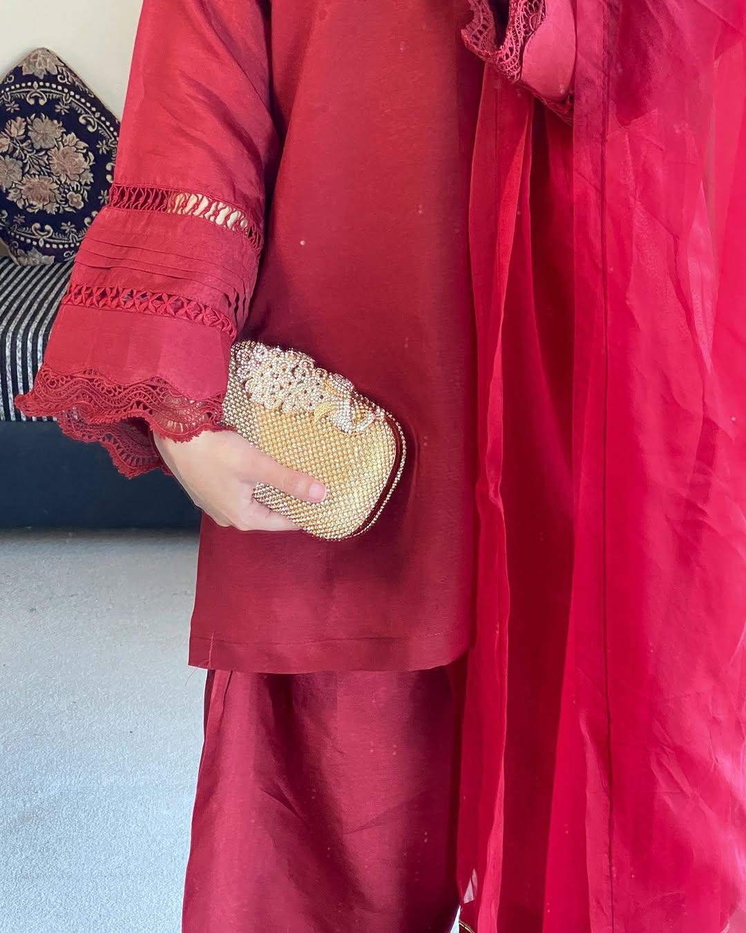 REDDISH MAHROON (FARSHI SHALWAR ) 3pc STITCHED FOR GIRLS