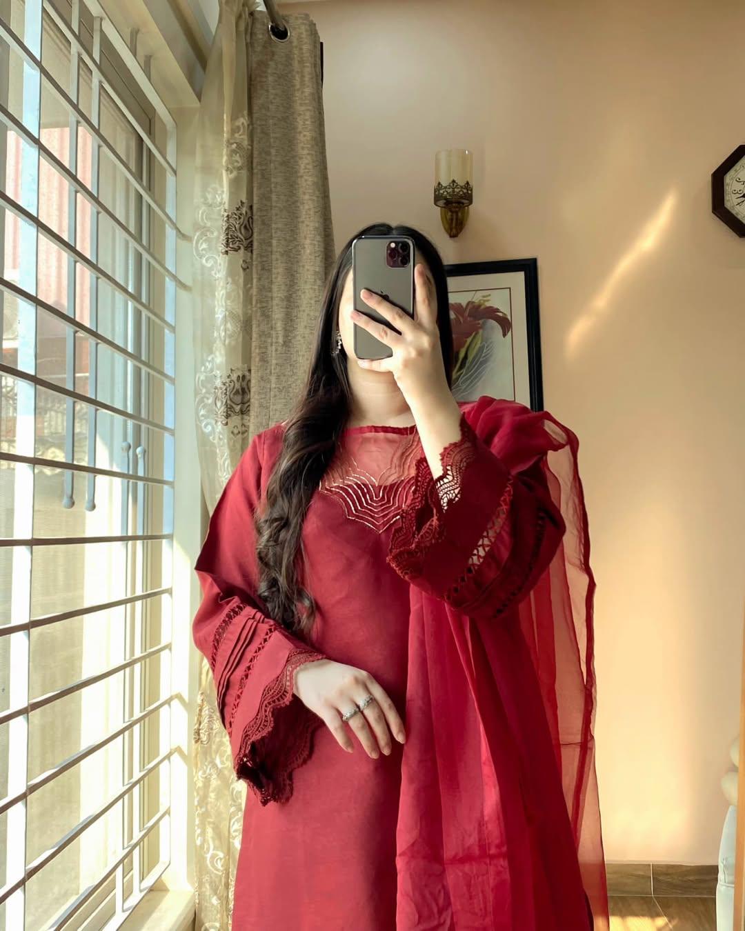 REDDISH MAHROON (FARSHI SHALWAR ) 3pc STITCHED FOR GIRLS