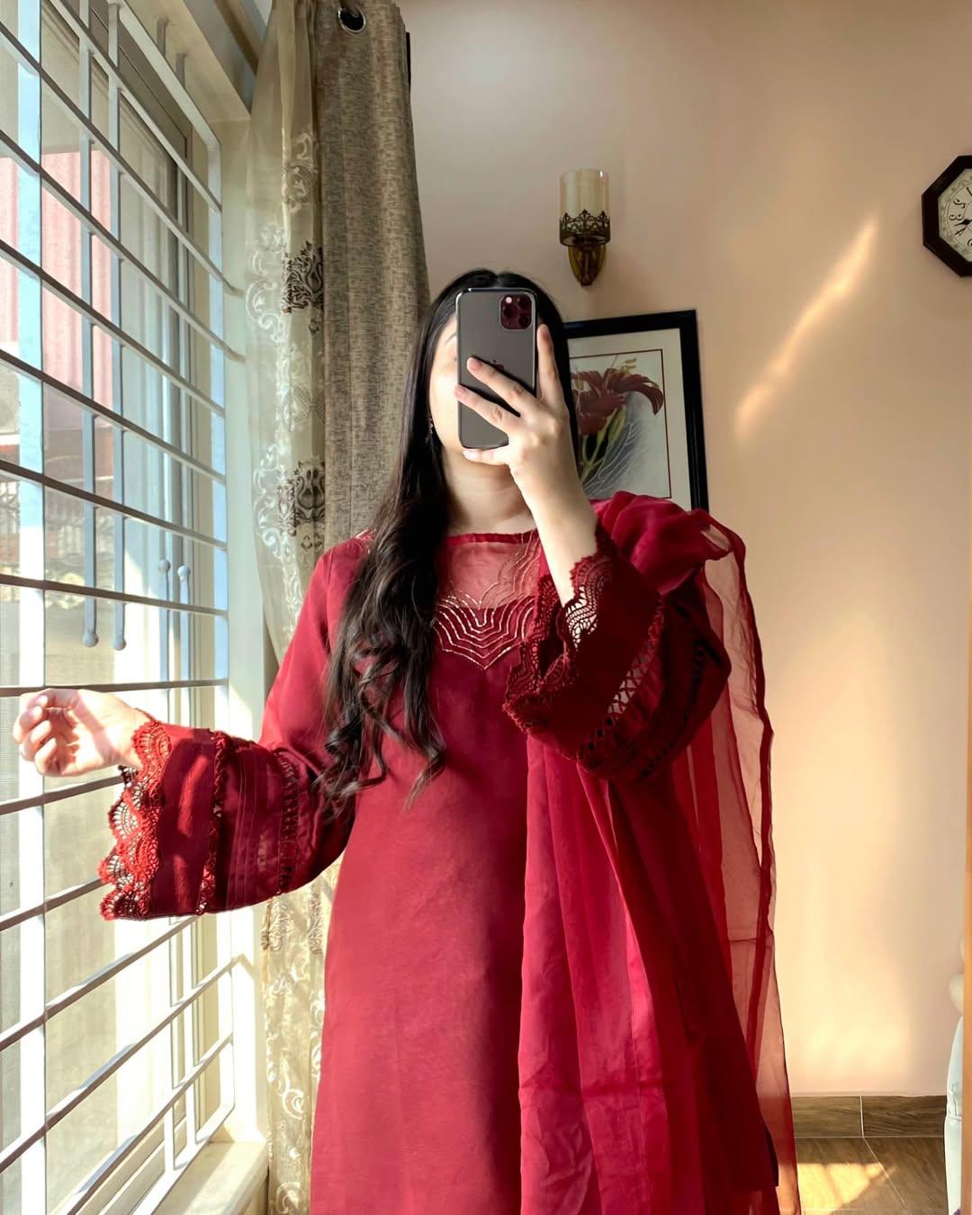 REDDISH MAHROON (FARSHI SHALWAR ) 3pc STITCHED FOR GIRLS