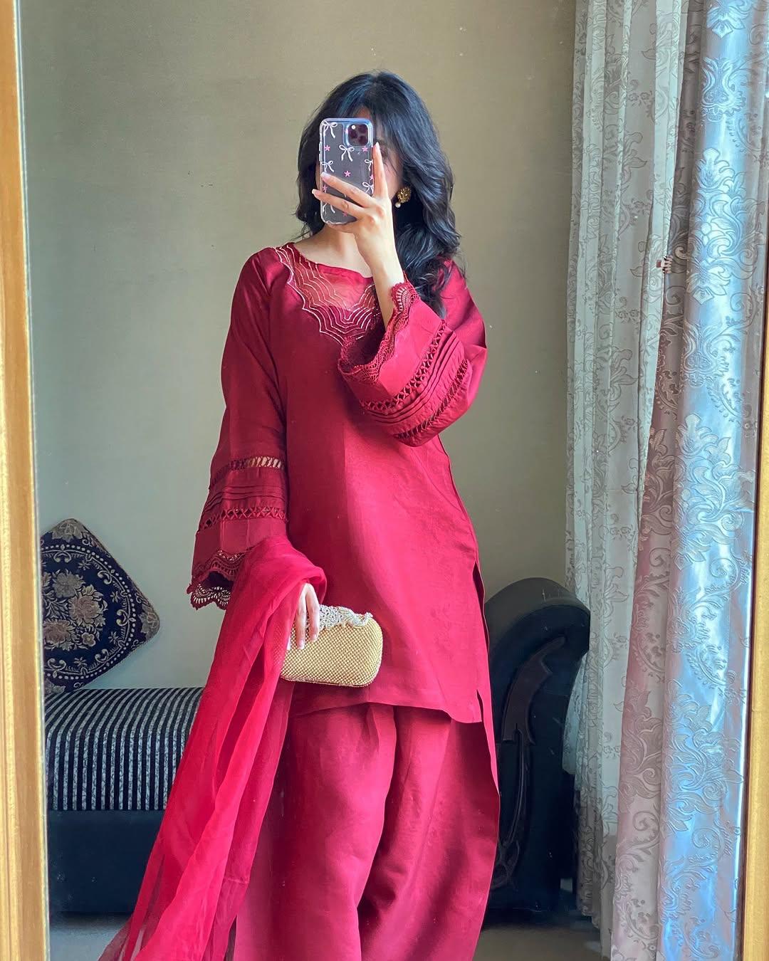 REDDISH MAHROON (FARSHI SHALWAR ) 3pc STITCHED FOR GIRLS