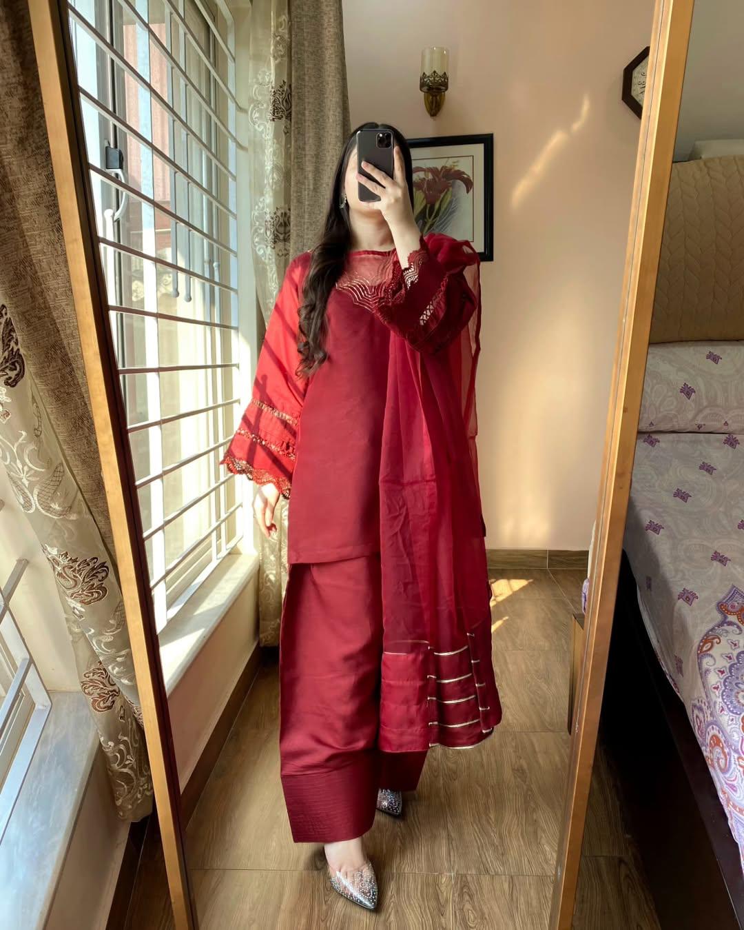 REDDISH MAHROON (FARSHI SHALWAR ) 3pc STITCHED FOR GIRLS