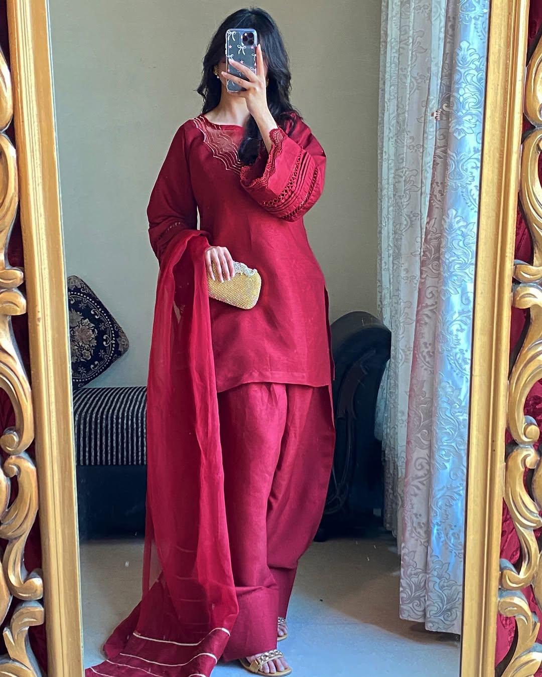 REDDISH MAHROON (FARSHI SHALWAR ) 3pc STITCHED FOR GIRLS