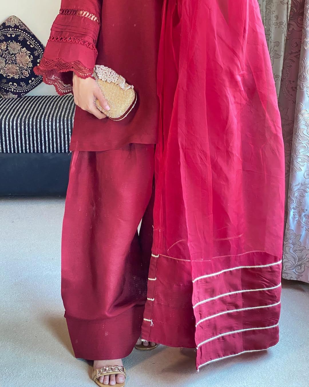 REDDISH MAHROON (FARSHI SHALWAR ) 3pc STITCHED FOR GIRLS