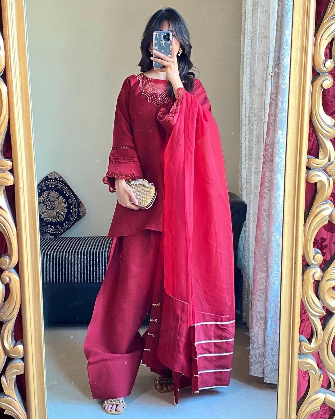REDDISH MAHROON (FARSHI SHALWAR ) 3pc STITCHED FOR GIRLS
