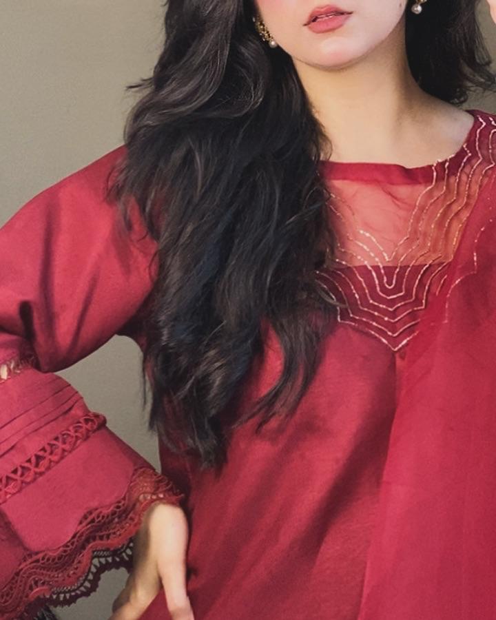REDDISH MAHROON (FARSHI SHALWAR ) 3pc STITCHED FOR GIRLS