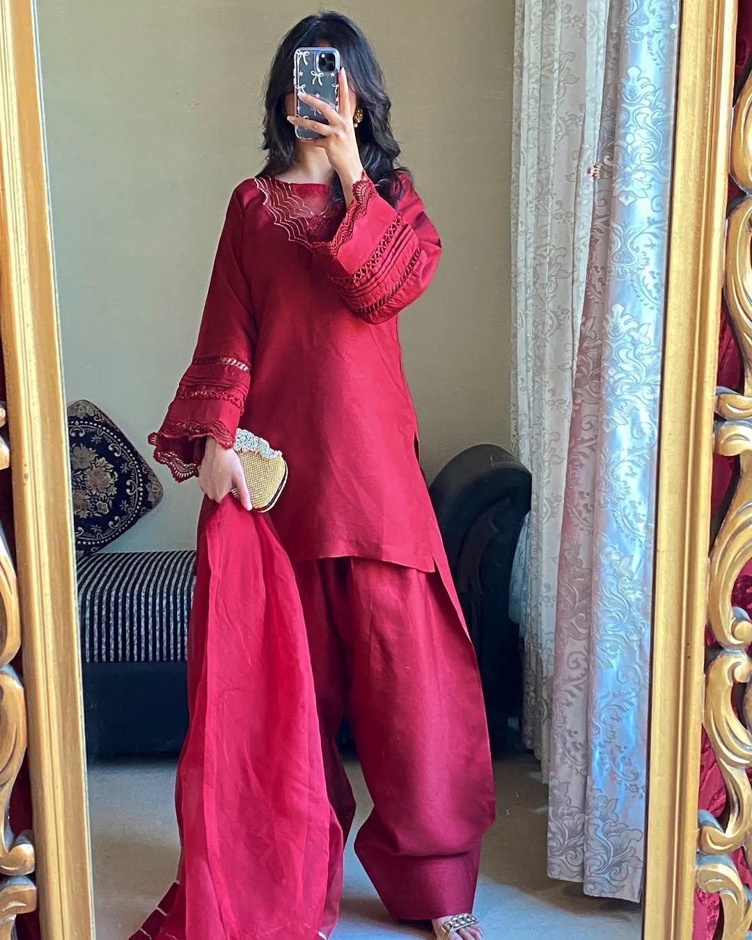 REDDISH MAHROON (FARSHI SHALWAR ) 3pc STITCHED FOR GIRLS