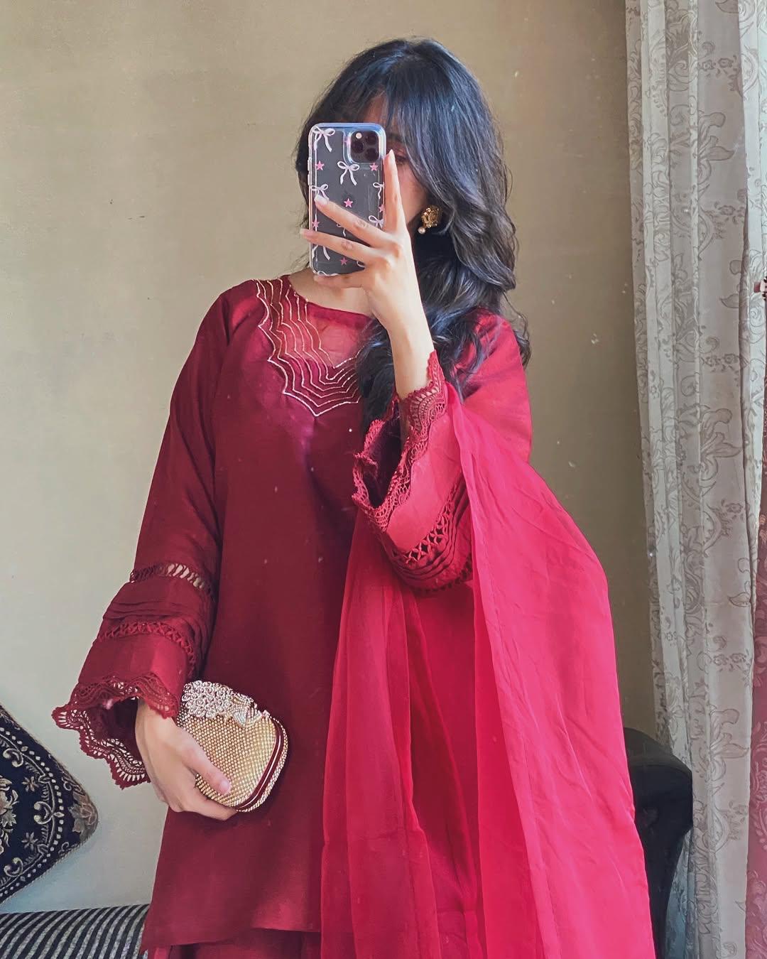 REDDISH MAHROON (FARSHI SHALWAR ) 3pc STITCHED FOR GIRLS