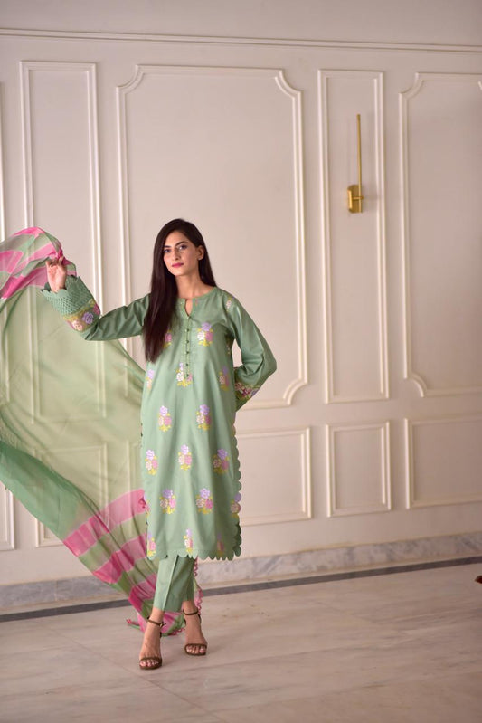 BLOSSOM COTTON LAWN 3pc STITCHED FOR GIRLS